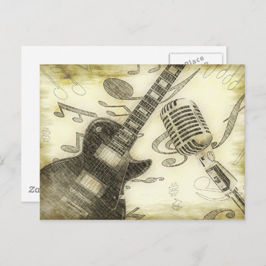  gitaar en microfoon briefkaart (Voorkant / Achterkant)