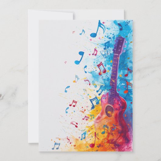 Gitaar en noten Rock And Roll-feestuitnodiging Kaart (Achterkant)