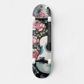 Gitaar en Rozen Waterverf Persoonlijk Skateboard (Voorkant)