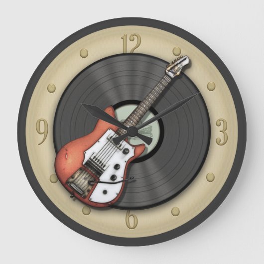  gitaar en vinylplaat wandklok (Voorkant)