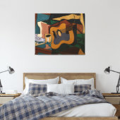 Gitaar En Wijn Abstract Schilderij Canvas Afdruk (Insitu (Slaapkamer))