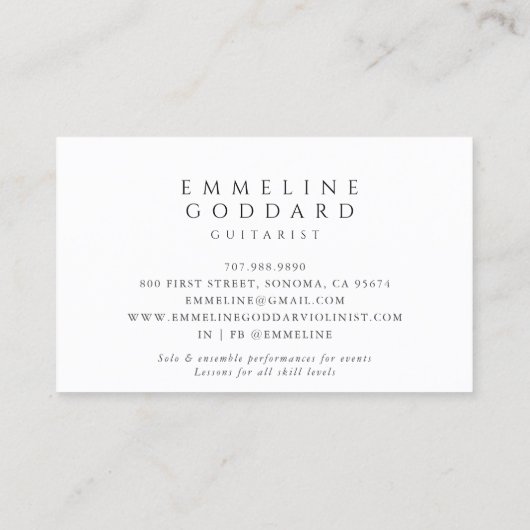 Gitaar Gitarist Muzikant Docent Visitekaartje (Achterkant)
