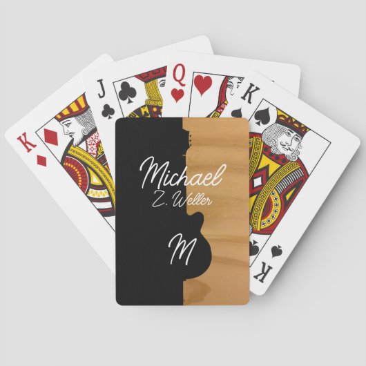 Gitaar half-zwart | half-hout Handgeschreven Naam Pokerkaarten (Achterkant)