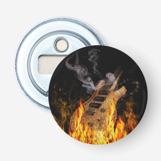 Gitaar in brand button flesopener (Voorkant)