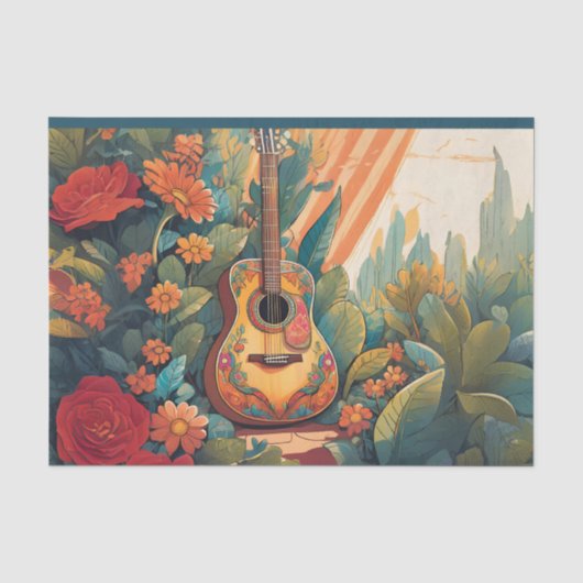 Gitaar in de Tuin Decoupage Tissuepapier (Voorkant)