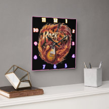 Gitaar in vlammen met noten in de schemering