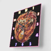 Gitaar in vlammen met noten in de schemering vierkante klok (Hoek)