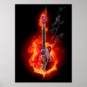 gitaar in vlammen poster