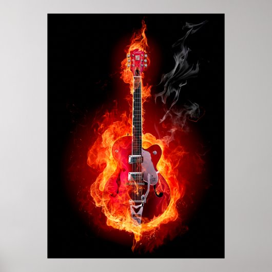 gitaar in vlammen poster (Voorkant)