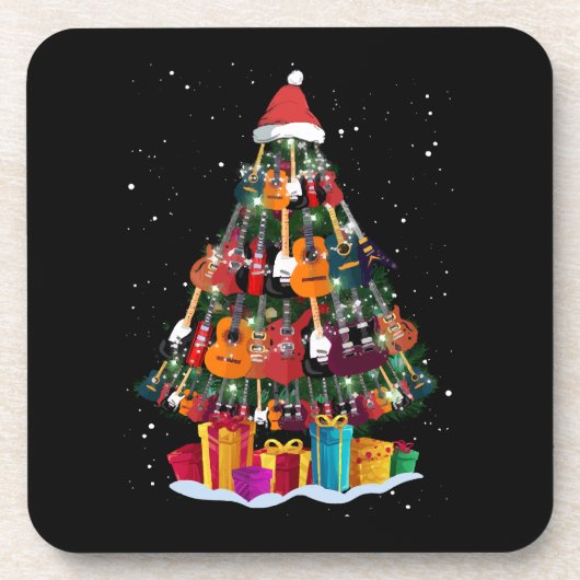 Gitaar Kerstboom Grappig Bier Onderzetter (Voorkant)