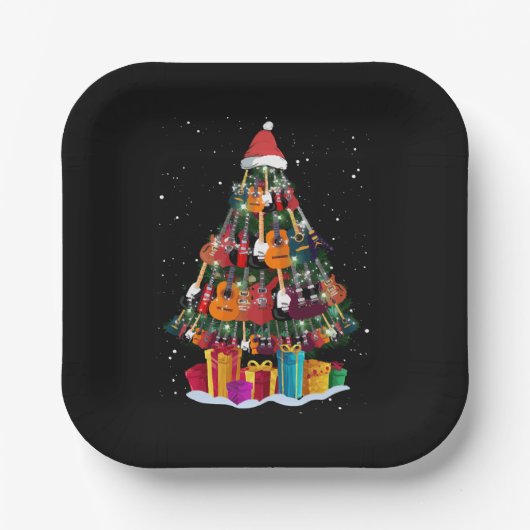 Gitaar Kerstboom Grappig  Papieren Bordje (Voorkant)