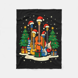 Gitaar Kerstman Hoed Kerstboom Licht Grappige Muzi Fleece Deken