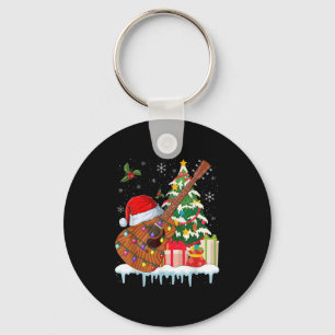 Gitaar Kerstman Hoed Kerstmuzikanten Gitaren Sleutelhanger