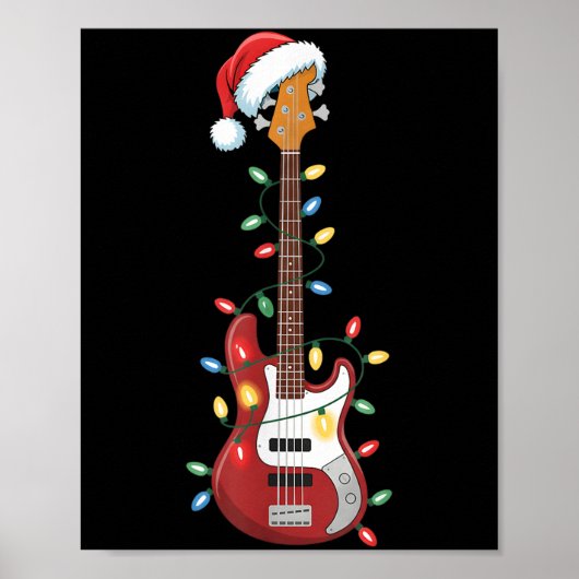 Gitaar Kerstman Hoed Kerstverlichting B Speler Gui Poster (Voorkant)