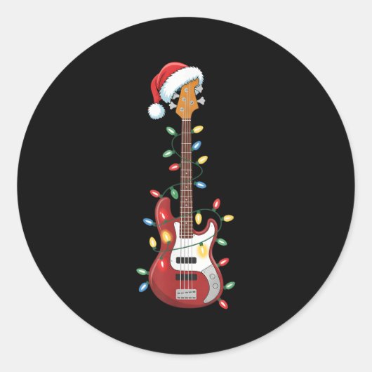 Gitaar Kerstman Hoed Kerstverlichting B Speler Gui Ronde Sticker (Voorkant)
