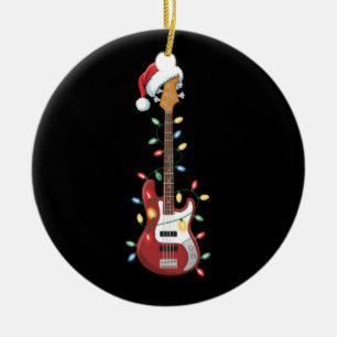 Gitaar Kerstman Hoed Kerstverlichting Bass Player  Keramisch Ornament