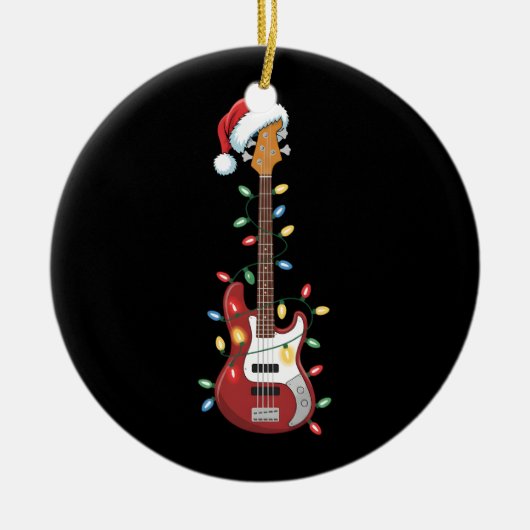 Gitaar Kerstman Hoed Kerstverlichting Bass Player Keramisch Ornament (Voorkant)