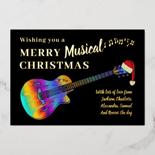 Gitaar Kerstmis Gepersonaliseerd Goud Folie Feestdagenkaart (Voorkant)