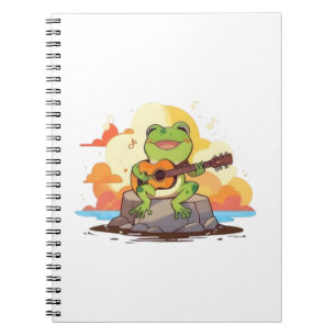 Gitaar Kikker Zonsondergang Kawaii Muziek Ontwerp Notitieboek
