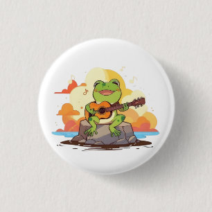 Gitaar Kikker Zonsondergang Kawaii Muziek Ontwerp Ronde Button 3,2 Cm