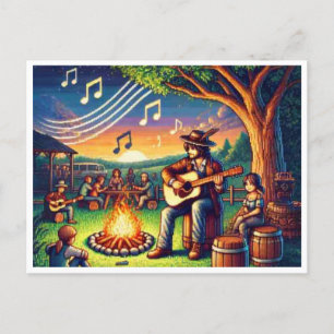 Gitaar Maand 16-bit Pixel Art Briefkaart