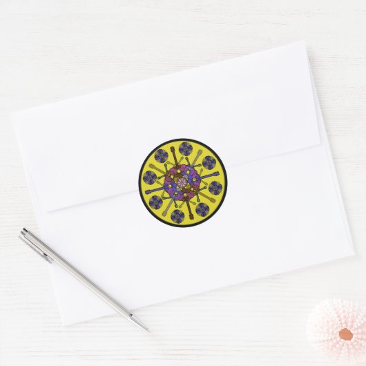 Gitaar Mandala Ronde Sticker (Envelop)