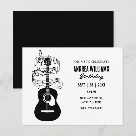 Gitaar melodie kunst uitnodiging (Voorkant / Achterkant)