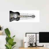  gitaar met blademuziek - Poster afdrukken (Thuiskantoor)