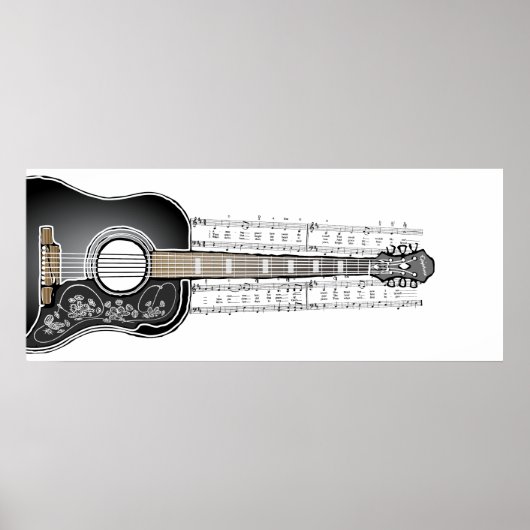  gitaar met blademuziek - Poster afdrukken (Voorkant)