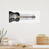  gitaar met blademuziek - Poster afdrukken (Keuken)