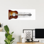  gitaar met blademuziek - Poster afdrukken (Thuiskantoor)