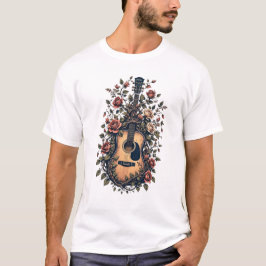 Gitaar met Blooming roos Design T-shirt