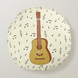 Gitaar met Muzieknoten gepersonaliseerd Rond Kussen