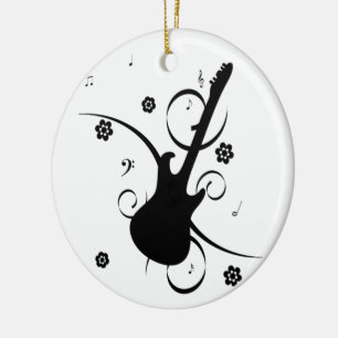 Gitaar met muzieknoten keramisch ornament