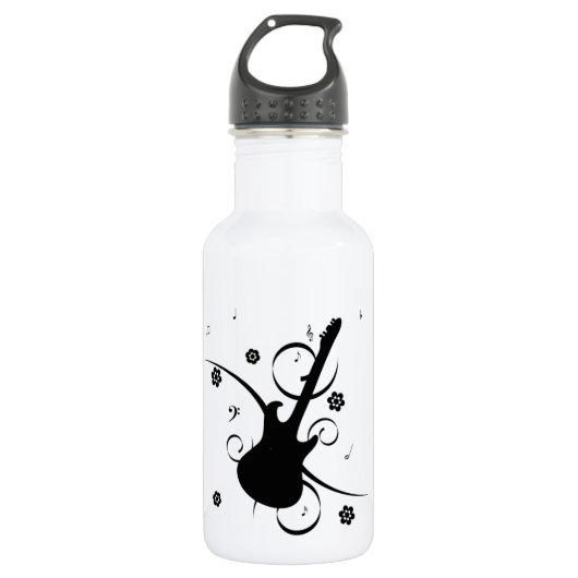 Gitaar met muzieknoten waterfles (Voorkant)