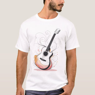 Gitaar met schone contourlijnen, subtiele kleur t-shirt