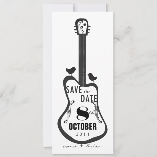 gitaar met Tortelduifjes Save The Date (Voorkant)