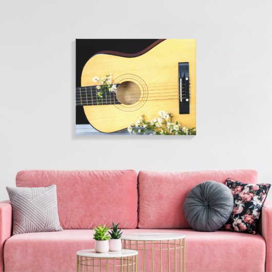 gitaar met wildbloemrooster canvas afdruk (Insitu (Woonkamer))