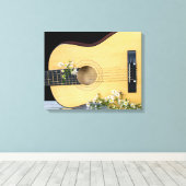 gitaar met wildbloemrooster canvas afdruk (Insitu (Houten vloer))