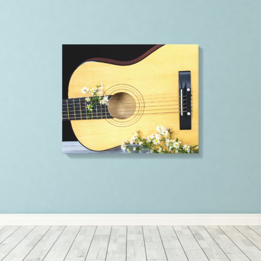 gitaar met wildbloemrooster canvas afdruk (Insitu (Houten vloer))