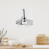 Gitaar moderne minimalistische black line art poster (Keuken)