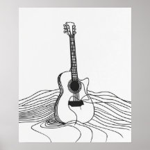 Gitaar moderne minimalistische black line art