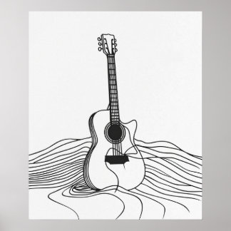 Gitaar moderne minimalistische black line art poster