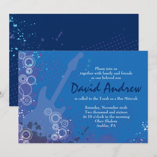 Gitaar Musical Bar Bat Mitswa Uitnodiging (Voorkant / Achterkant)