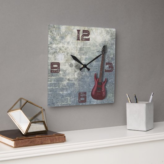 Gitaar muziek Grunge vierkante wandklok (Kantoor)