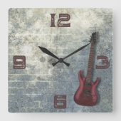 Gitaar muziek Grunge vierkante wandklok (Voorkant)