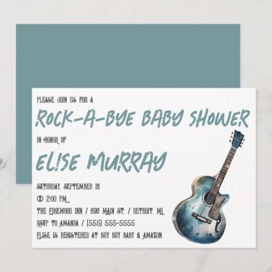 Gitaar, Muziek, Rock-a-Bye Baby shower Kaart (Voorkant / Achterkant)