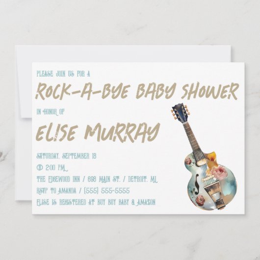 Gitaar, Muziek, Rock-a-Bye Baby shower Kaart (Voorkant)