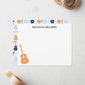 Gitaar Muzieknote Kaart Blues en Oranje Notitiekaartje (Voorkant / Achterkant in situ)