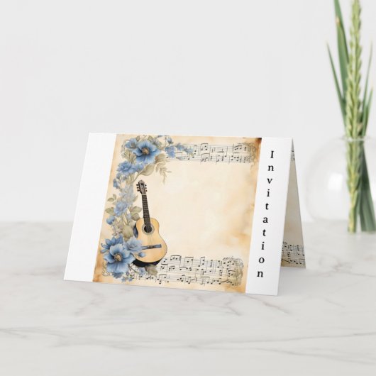 Gitaar Muzieknoten Bloemen Blauw (Voorkant)